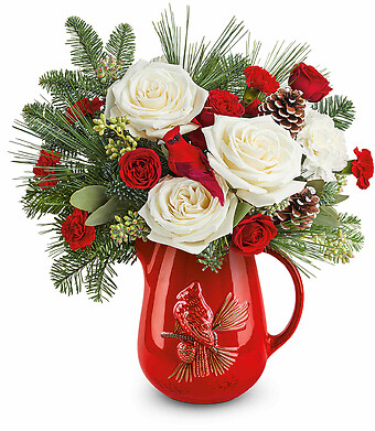 Scarlet Cardinal Bouquet Deluxe with white roses