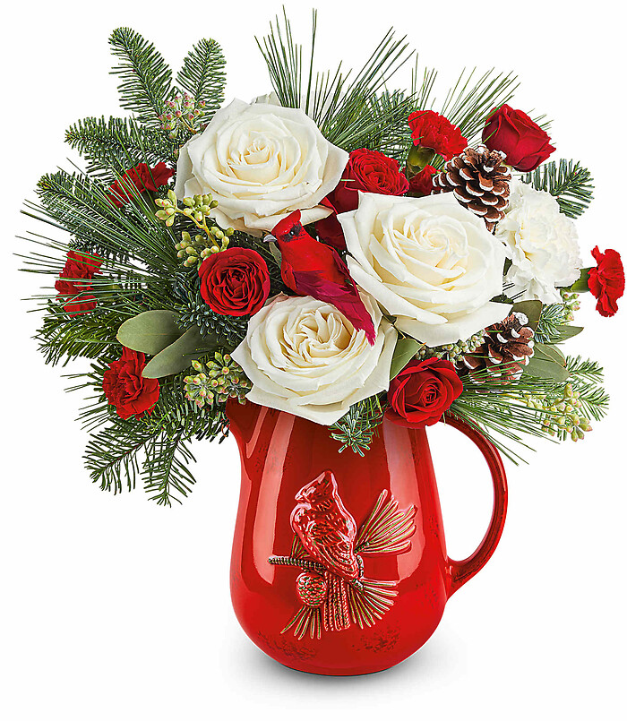 Scarlet Cardinal Bouquet Deluxe with white roses
