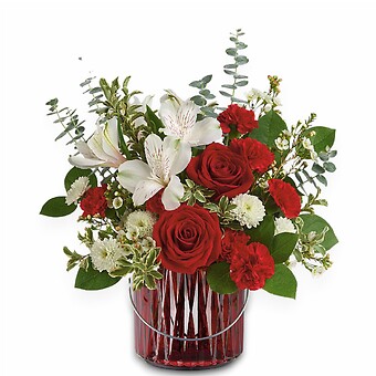 Crimson Crush in Red Lantern Vase * Local Only